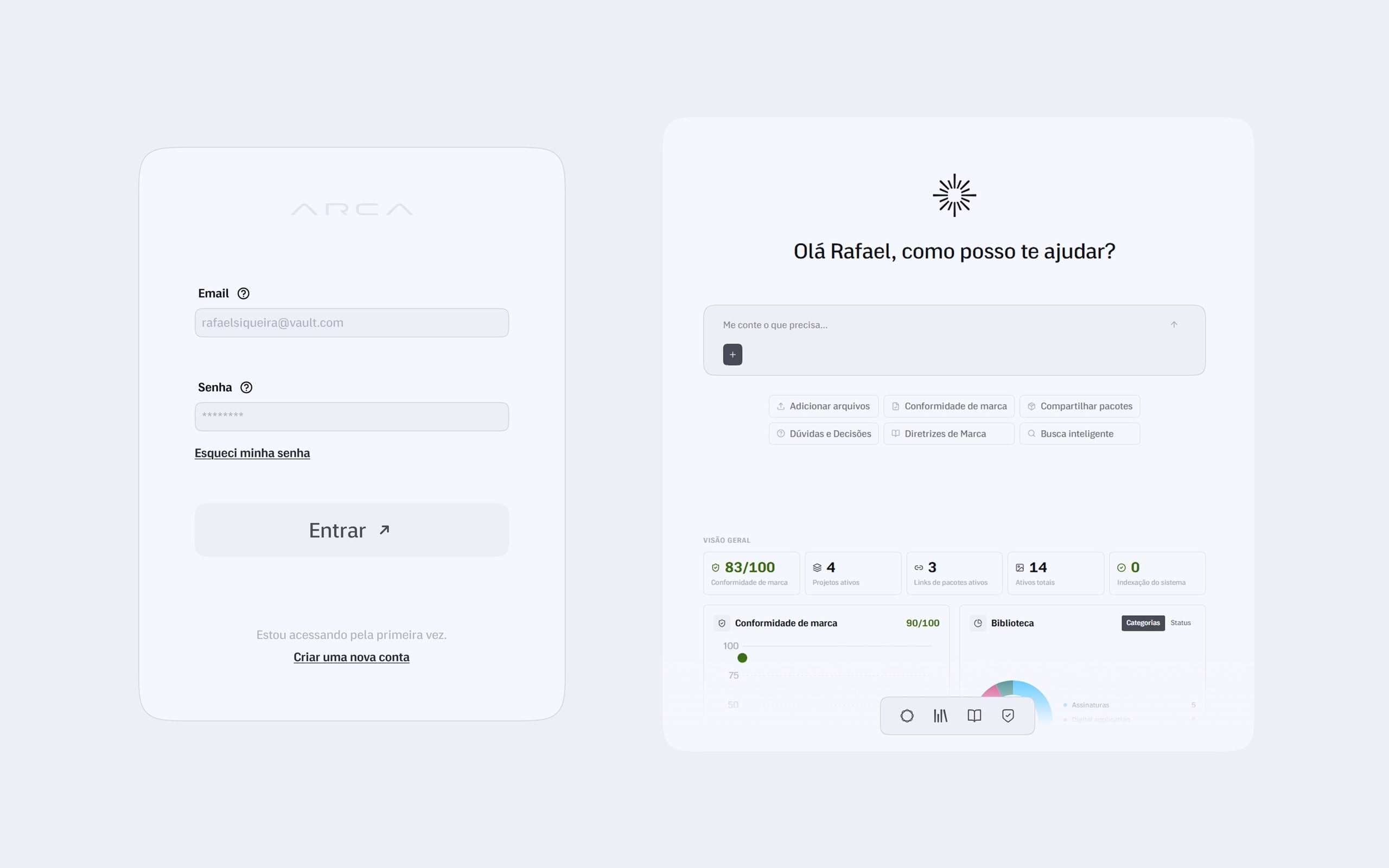 Tela de login e Dashboard
